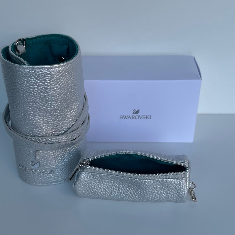 Swarovski Leather / Suede Limited Edition Jewelry Roll Silver and Green